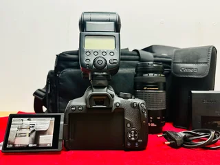Canon EOS 850D with canon 2x lens and flash light &amp; accessories