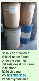 Steel drum with lid and 3 containers