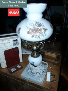 Brass, glass &amp; marble base bedside lamp, R650