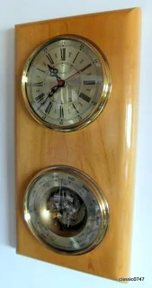 Barometer and Clock in Solid Brass on Wood board Ø 175mm H16mm Overall L 49 x W 24.5 x H 5.2cm kg 3.