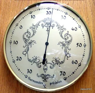 HYGROMETER-THERMOMETER Brass, Ø 15.5cm Overall size Oakwood W30 x D8.5 x H50 cm