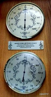 HYGROMETER-THERMOMETER Brass, Ø 15.5cm Overall size Oakwood W30 x D8.5 x H50 cm