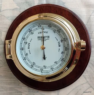 Barometer, Wempe In Solid Brass No. Cw450011ø 180/120mm X H70-55mm Made In Germany