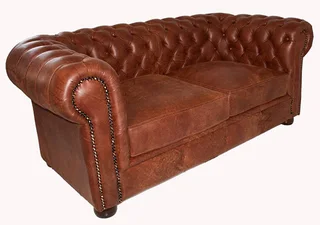 Genuine Full Leather Chester 2 Seater Couch – Exotic W/Spice