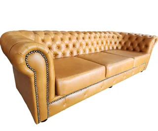 Genuine Full Leather Chesterfield 3 Seater Couch – Exotic C/Mustard