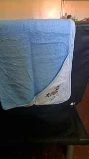 Blue and white hooded baby towel