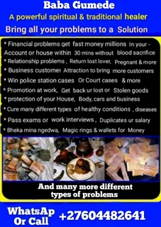 Bring all your problems to a solutions whatsapp or call me on 0604482641