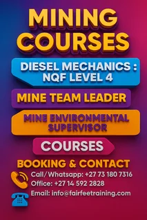 Mining courses, Diesel mechanics NQF level4, Mine team leader, Mine Environmental supervisor school