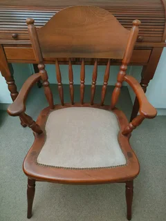 Cherry wood Roller top desk with chair, crafted by Adam Bede. Leather slide out dest top R8800