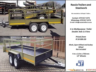 4 m Double Axle Multipurpose Trailer NRCS approved