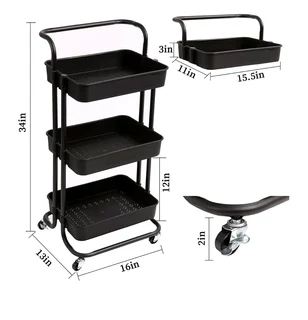 3 Tier Rolling Storage Trolley for Kitchen, Bathroom, Office, Workshop