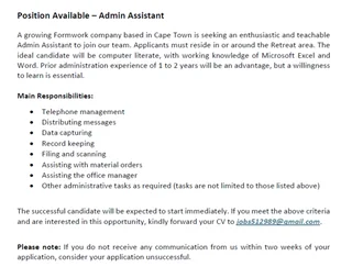 Vacancy - Admin Assistant