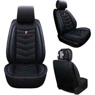 5Pcs Of Universal PU Leather Car Seat Cover (Black blue)