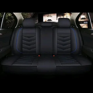 5Pcs Of Universal PU Leather Car Seat Cover (Black blue)