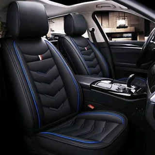 5Pcs Of Universal PU Leather Car Seat Cover (Black blue)