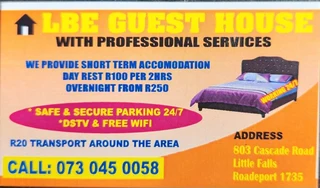 Hourly Rooms Guest House in Roodepoort LBE Guest House Little falls &#43;27730450058