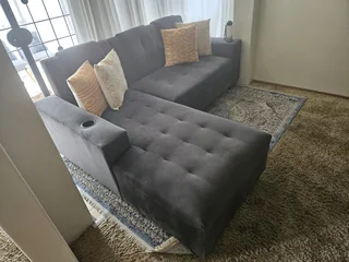 Modern Grey L-Shape Couch with Cup Holder