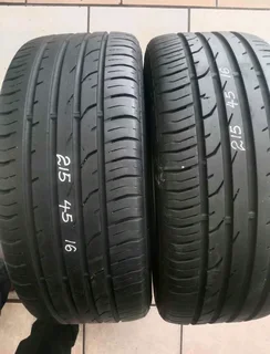 Two 215/45/16 continental normal tyers 80%