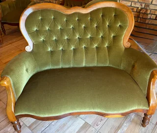 Victoran Couch set (Green Velvet and Blackwood)