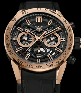 Tag Heuer Carrera 01 Mens Chronograph Watch Skeleton Dial Rose Gold
