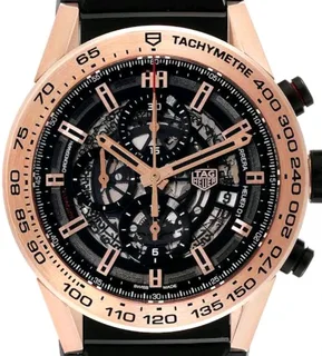 Tag Heuer Carrera 01 Mens Chronograph Watch Skeleton Dial Rose Gold