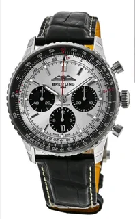 Breitling Navitimer Mens 46mm Chronograph Watch SIlver Panda Dial