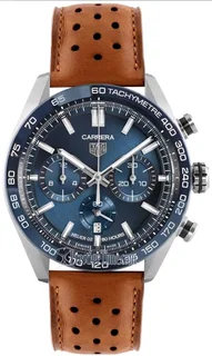 Tag Heuer Carrera 02 Mens Chronograph Watch Blue Dial Leather racing strap