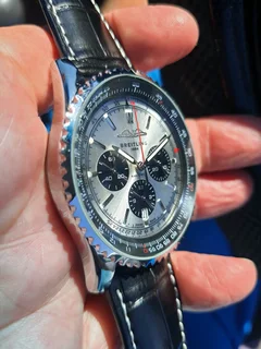 Breitling Navitimer Mens 46mm Chronograph Watch Silver Panda Dial