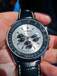 Breitling Navitimer Mens 46mm Chronograph Watch Silver Panda Dial
