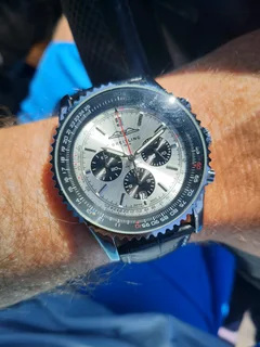 Breitling Navitimer Mens 46mm Chronograph Watch Silver Panda Dial