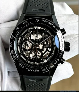 Tag Heuer Carrera 01 Mens Chronograph Watch Skeleton Dial Rubber strap