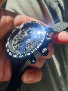 Tag Heuer Carrera 01 Mens Chronograph Watch Skeleton Dial Rubber strap