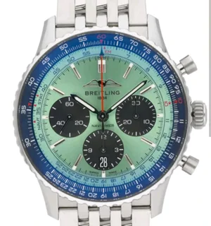 Breitling Navitimer Mens 46mm Chronograph Watch Steel Green Panda Dial