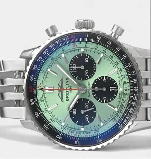 Breitling Navitimer Mens 46mm Chronograph Watch Steel Green Panda Dial