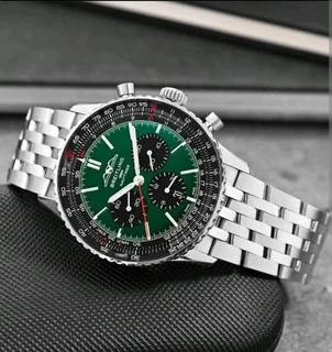 Breitling Navitimer Mens 46mm Chronograph Watch Sunburst Green Dial