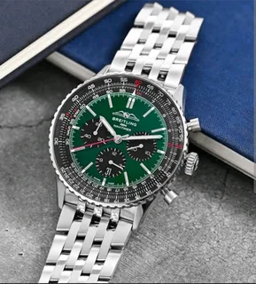 Breitling Navitimer Mens 46mm Chronograph Watch Sunburst Green Dial