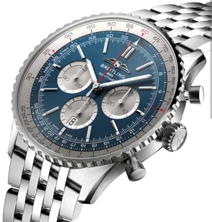 Breitling Navitimer Mens 46mm Chronograph Watch Blue Panda Dial Stainle