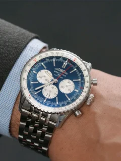 Breitling Navitimer Mens 46mm Chronograph Watch Blue Panda Dial Stainle