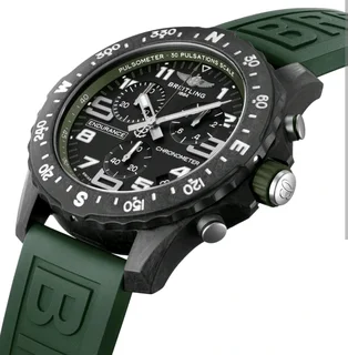 Breitling Endurance Pro 44mm Mens Sports Chronograph Watch Black with Green Rubber Strap