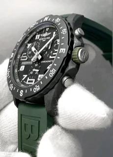 Breitling Endurance Pro 44mm Mens Sports Chronograph Watch Black with Green Rubber Strap