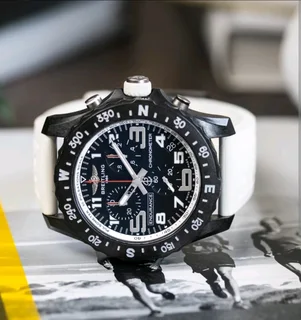 Breitling Endurance Pro 44mm Mens Sports Chronograph Watch Black with White Rubber Strap