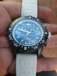 Breitling Endurance Pro 44mm Mens Sports Chronograph Watch Black with White Rubber Strap