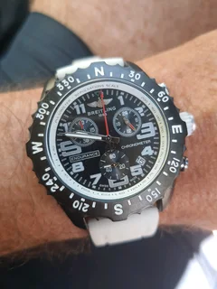 Breitling Endurance Pro 44mm Mens Sports Chronograph Watch Black with White Rubber Strap