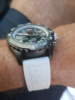 Breitling Endurance Pro 44mm Mens Sports Chronograph Watch Black with White Rubber Strap