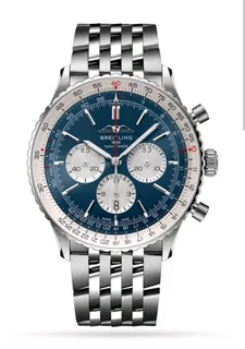Breitling Navitimer Mens 46mm Chronograph Watch Blue Panda Dial