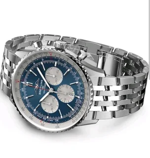 Breitling Navitimer Mens 46mm Chronograph Watch Blue Panda Dial