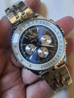 Breitling Navitimer Mens 46mm Chronograph Watch Blue Panda Dial