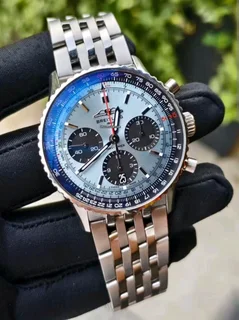 Breitling Navitimer Mens 46mm Chronograph Watch Steel Mint Green Panda Dial