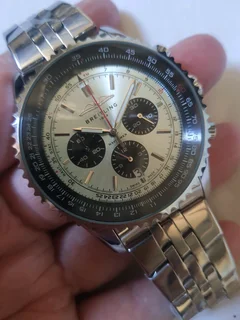 Breitling Navitimer Mens 46mm Chronograph Watch Steel Mint Green Panda Dial
