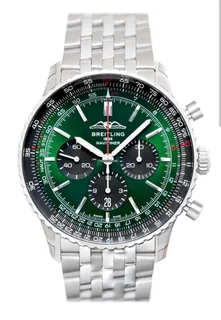 Breitling Navitimer Mens 46mm Chronograph Watch Sunburst Green Dial